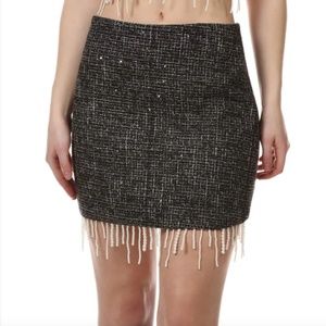 Lush Tweed Pearl Hem Mini Skirt (Small) Black